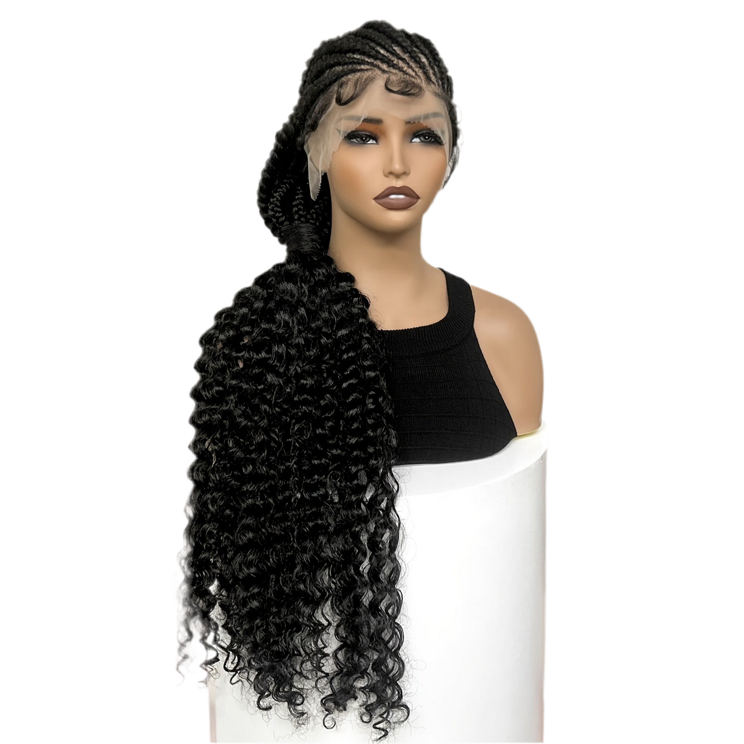 12 Flat Braids Synthetic Full Lace Wig with Curly Ends