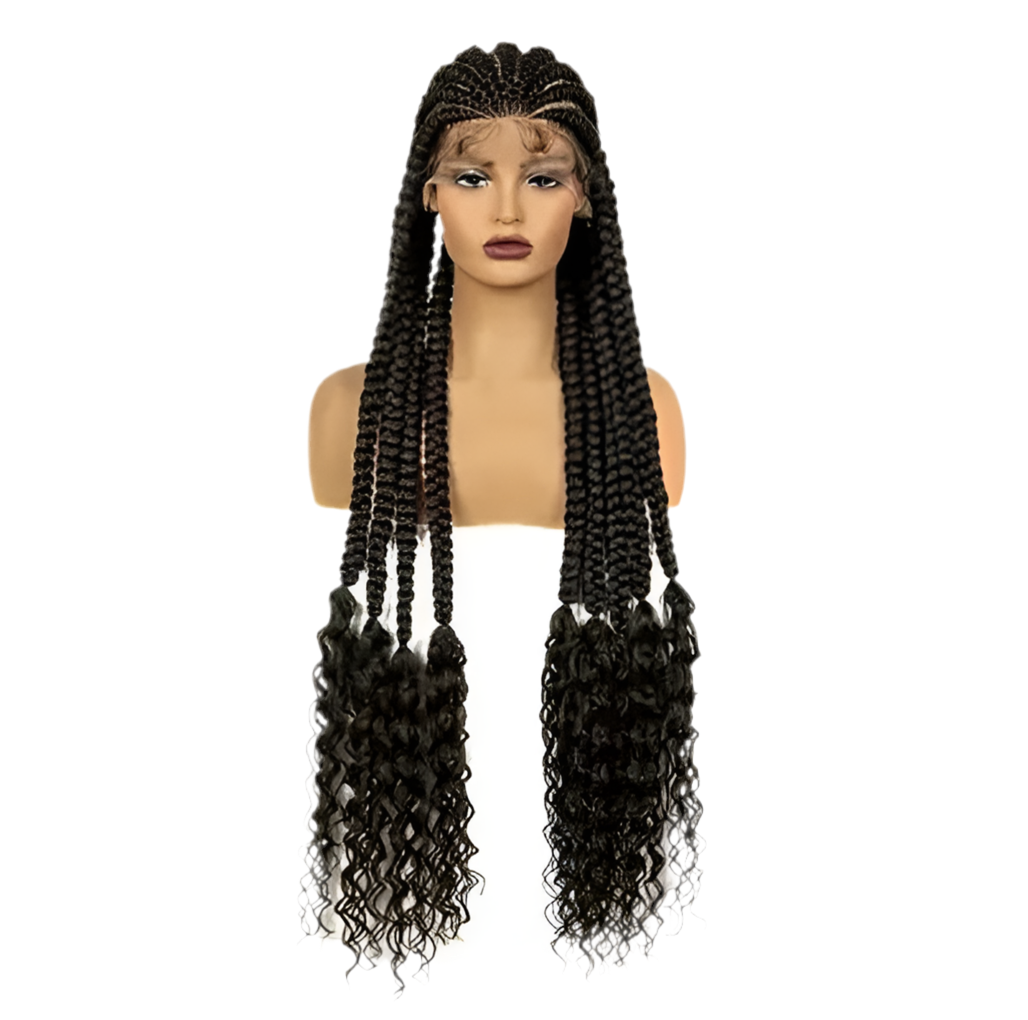 9 Flat Braids Synthetic Full Lace Wig with Curly Ends