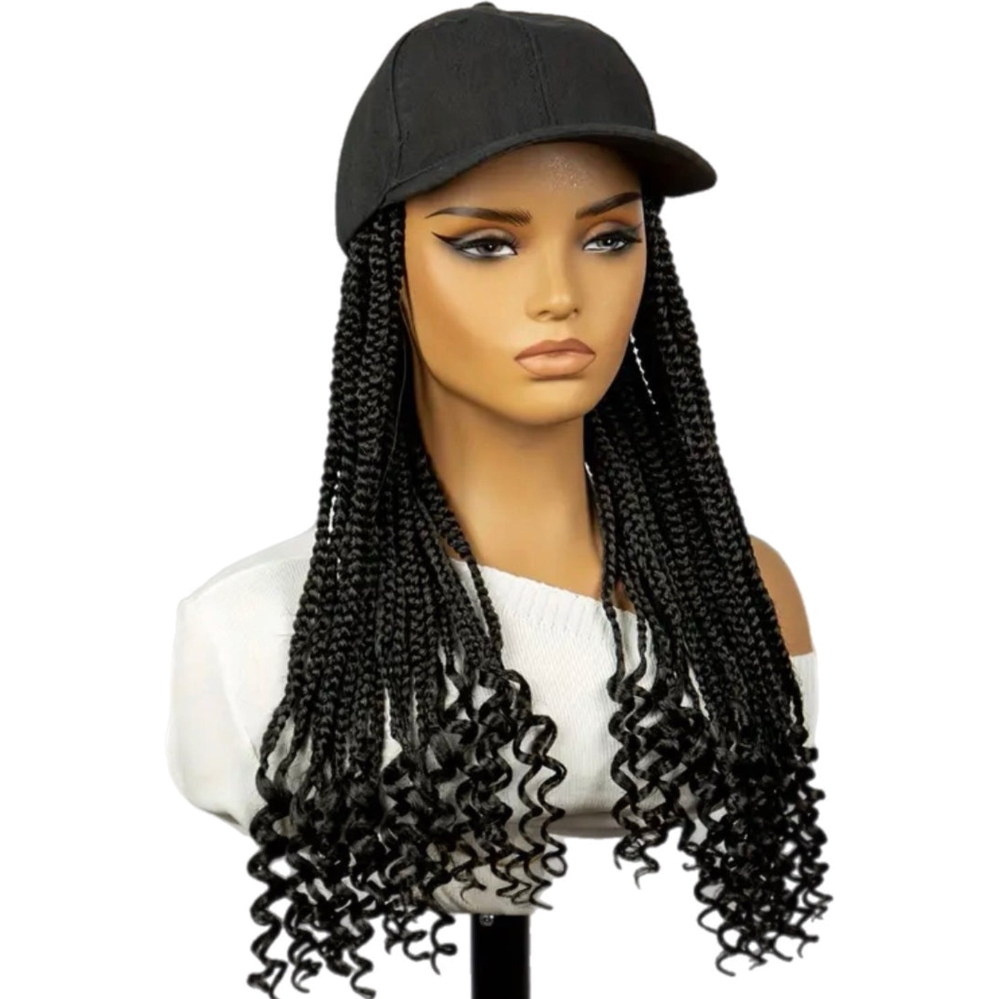 Synthetic Braided Wig with Curly Ends and Built-in Cap