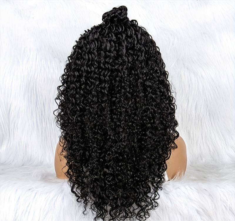 Perruque en Dentelle Bouclé Synthétique avec 6 Nattes Reliées & un Chignon à l'Avant