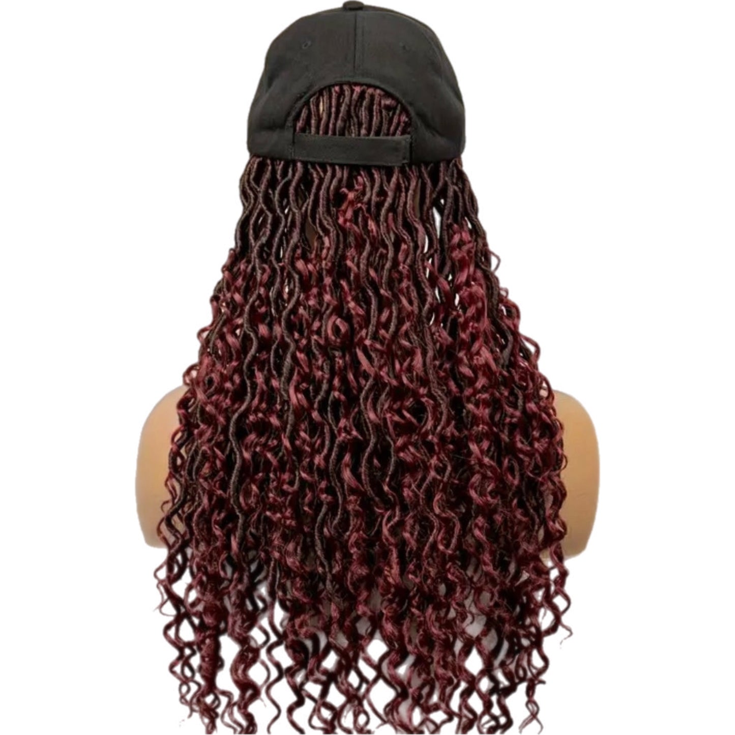 Burgundy Synthetic Faux Locs & Curls Wig with Built-in Cap