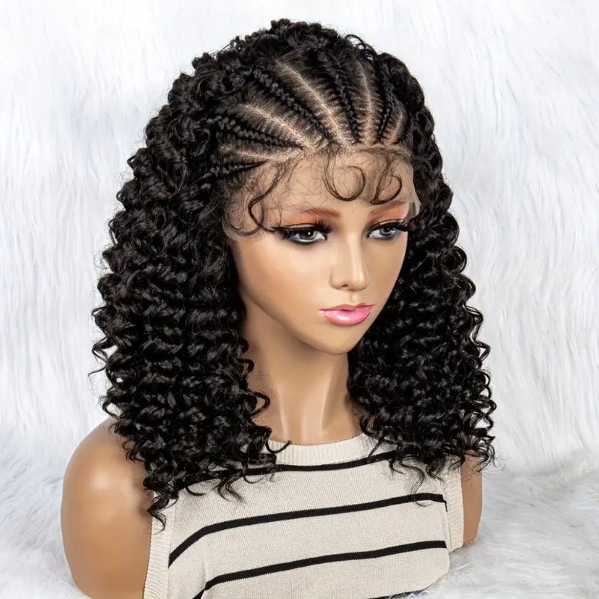 Synthetic Curly Front Lace Wig with 7 Front Braids