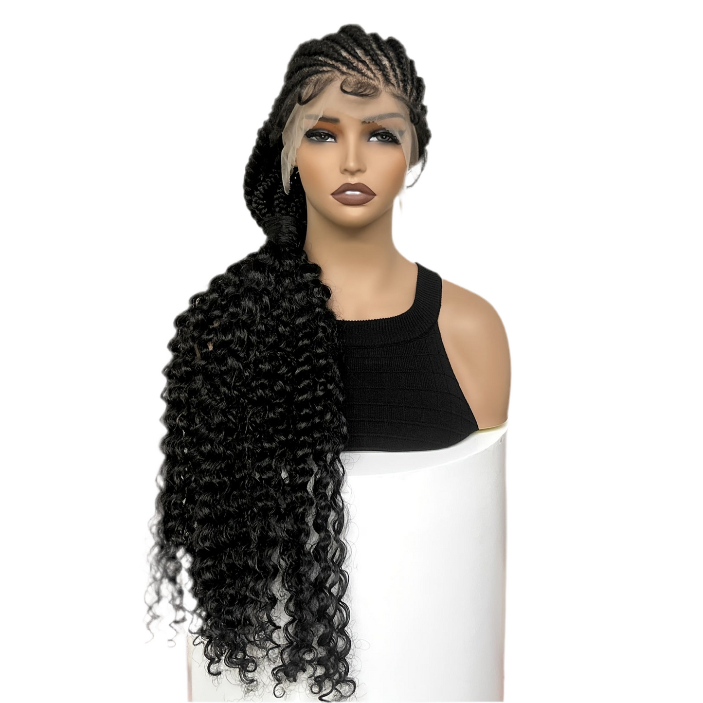 12 Flat Braids Synthetic Full Lace Wig with Curly Ends