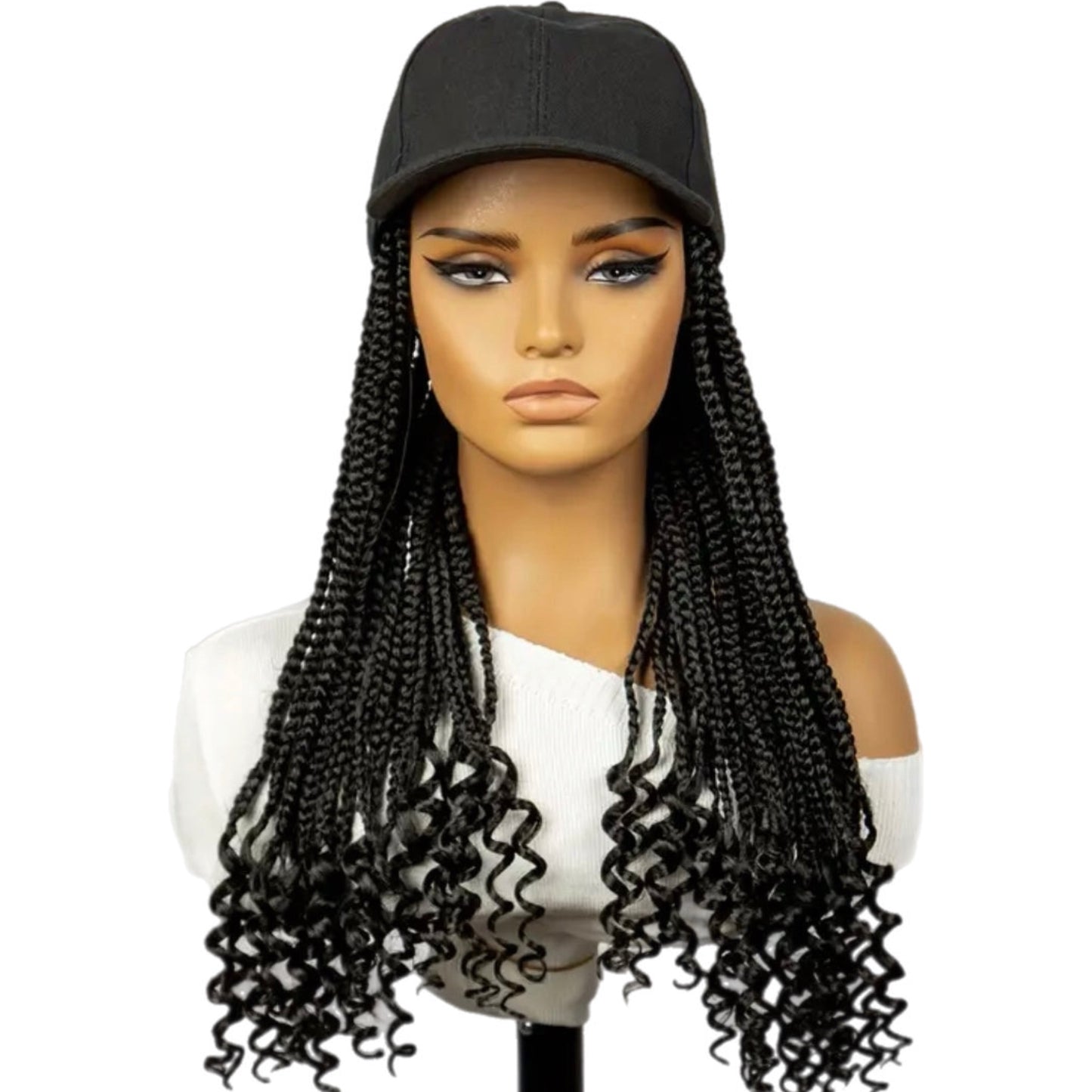 Synthetic Braided Wig with Curly Ends and Built-in Cap
