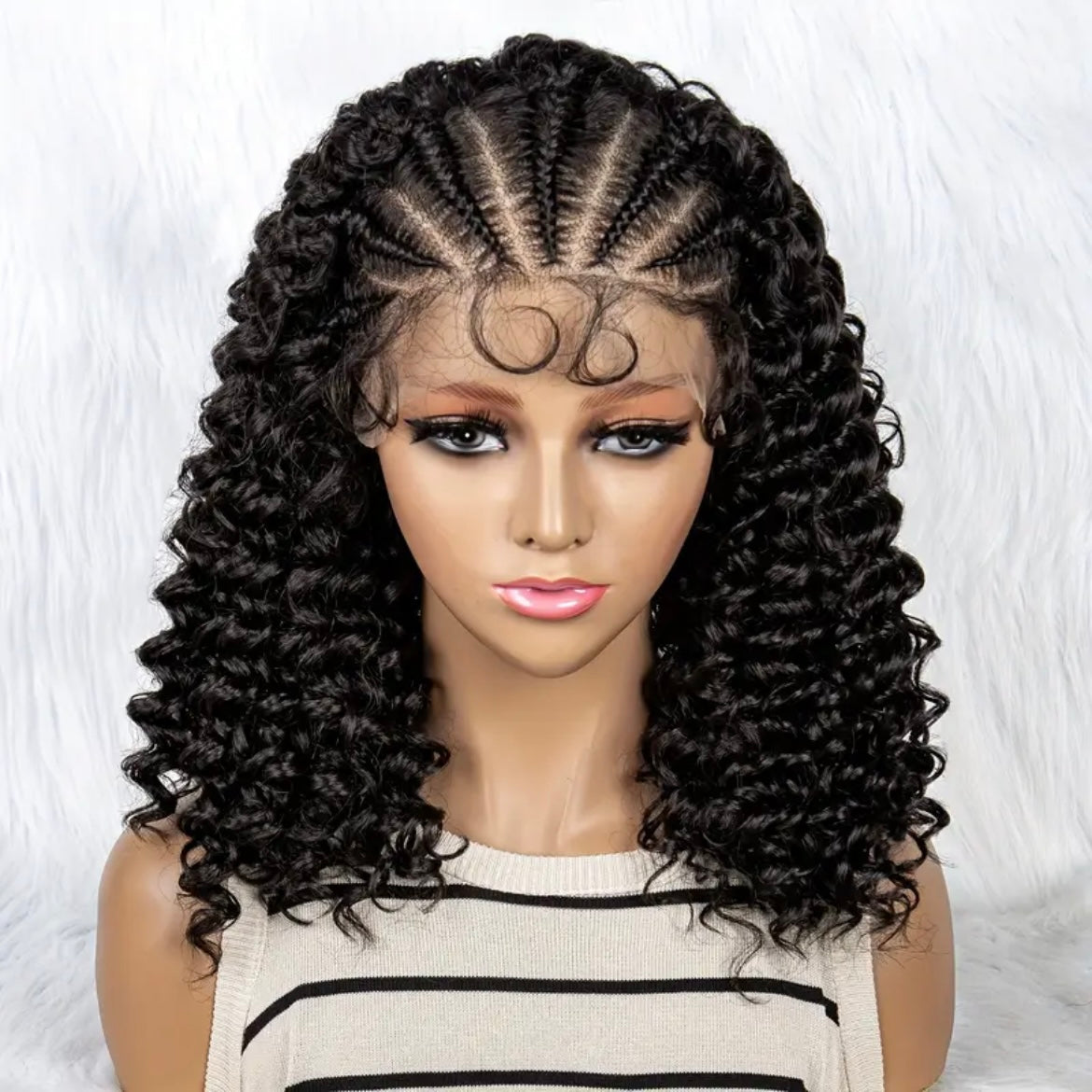 Synthetic Curly Front Lace Wig with 7 Front Braids