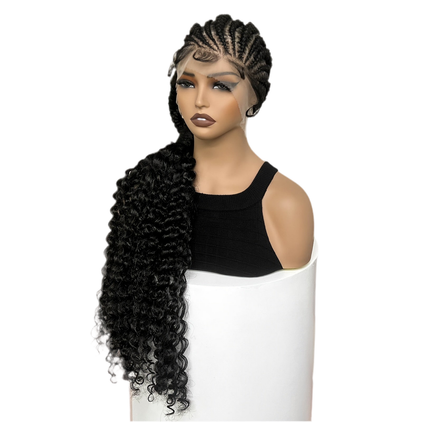 12 Flat Braids Synthetic Full Lace Wig with Curly Ends
