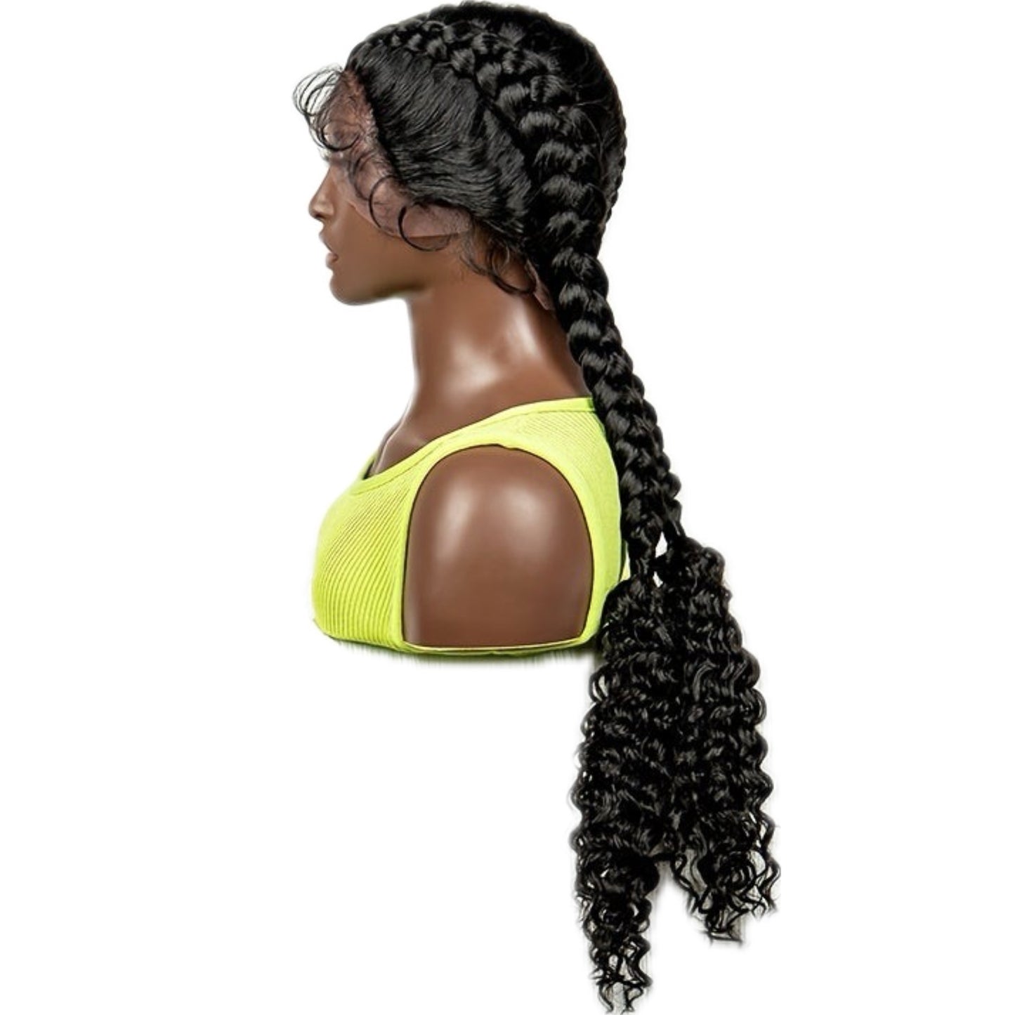 Synthetic 2 Big Flat Braids + 1 Small Braid in the Middle Full Lace Wig with Curly Ends