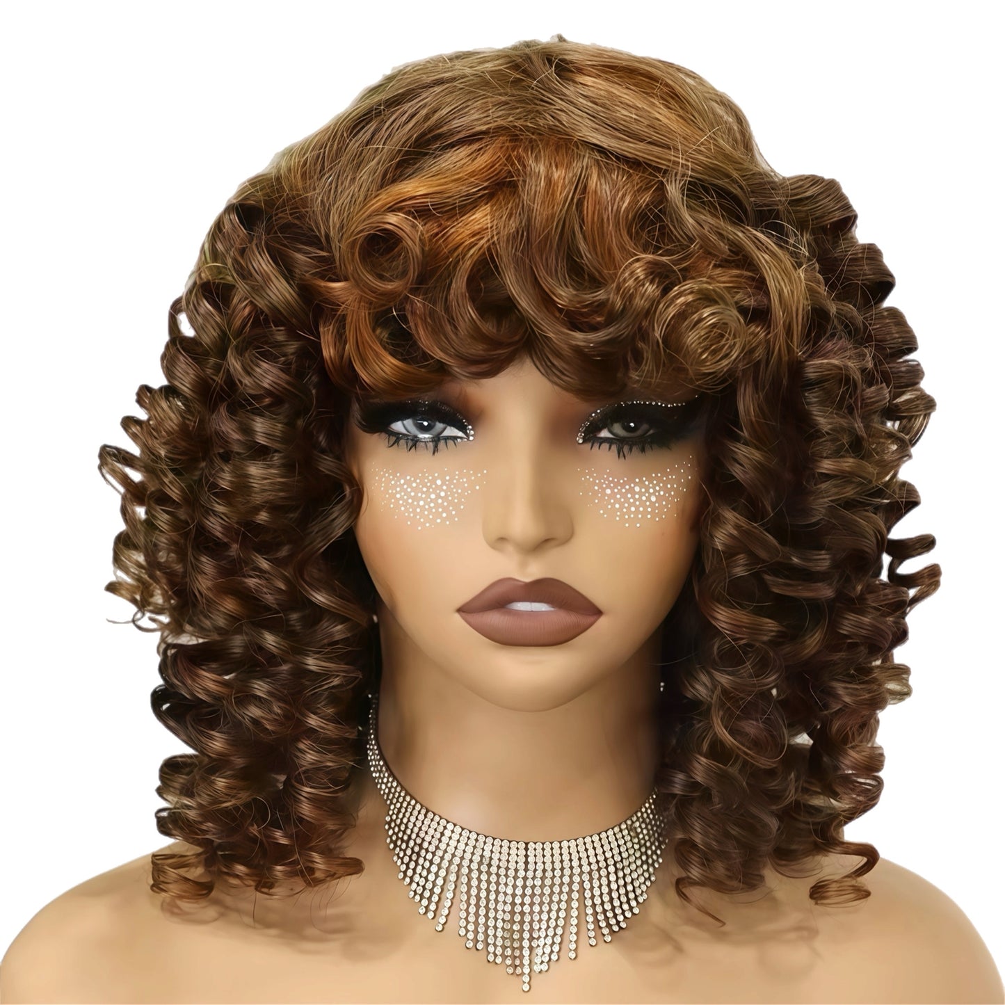 HH Curly Brown Wig with Bangs