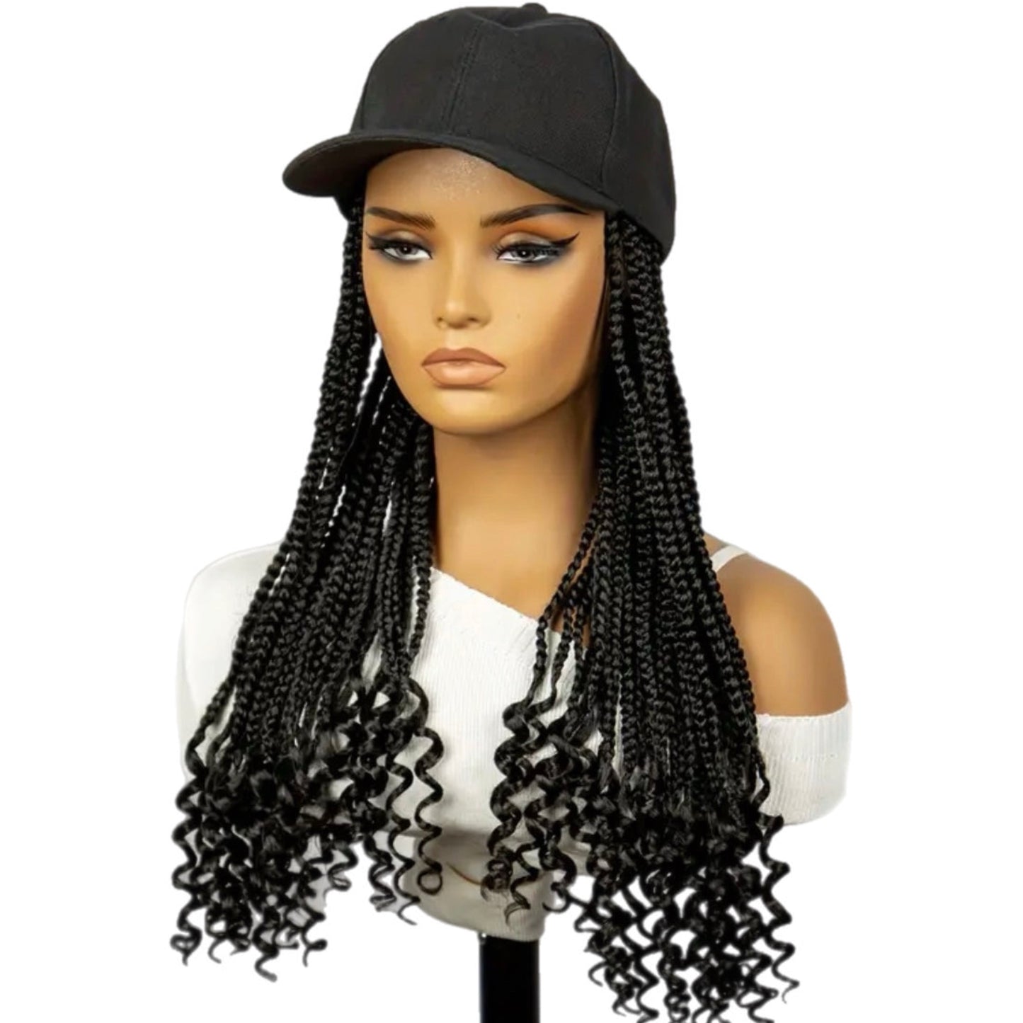 Synthetic Braided Wig with Curly Ends and Built-in Cap