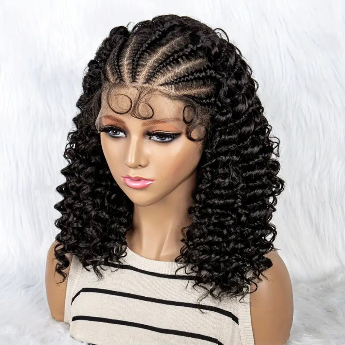 Synthetic Curly Front Lace Wig with 7 Front Braids