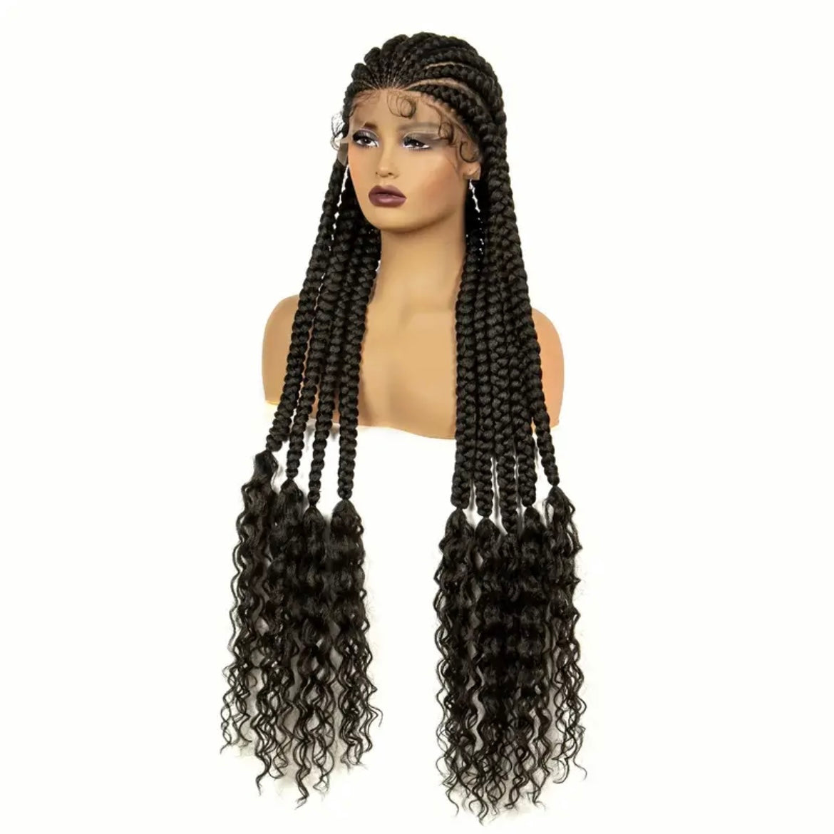9 Flat Braids Synthetic Full Lace Wig with Curly Ends
