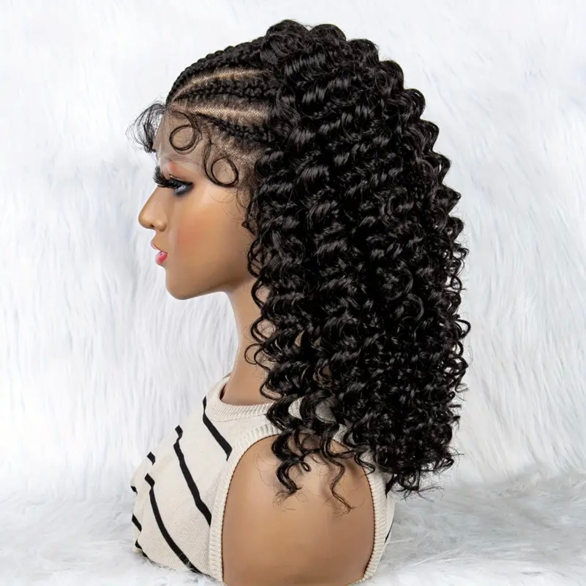 Synthetic Curly Front Lace Wig with 7 Front Braids