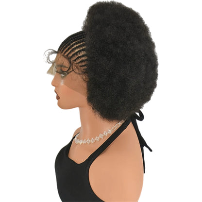 Perruque en Dentelle d’Afro Crépus Synthétique avec Nattes à l’Avant [Modèle #1]