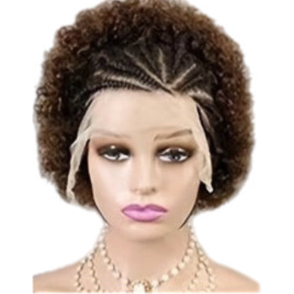 HH Colored Afro Kinky Curly Synthetic Front Lace Wig with Front Braids [Style #4][6 Couleurs]