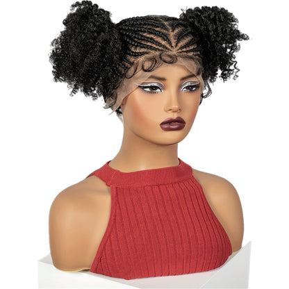 Synthetic Afro Curly 2 Ponytails Flat Braids Full Lace Wig