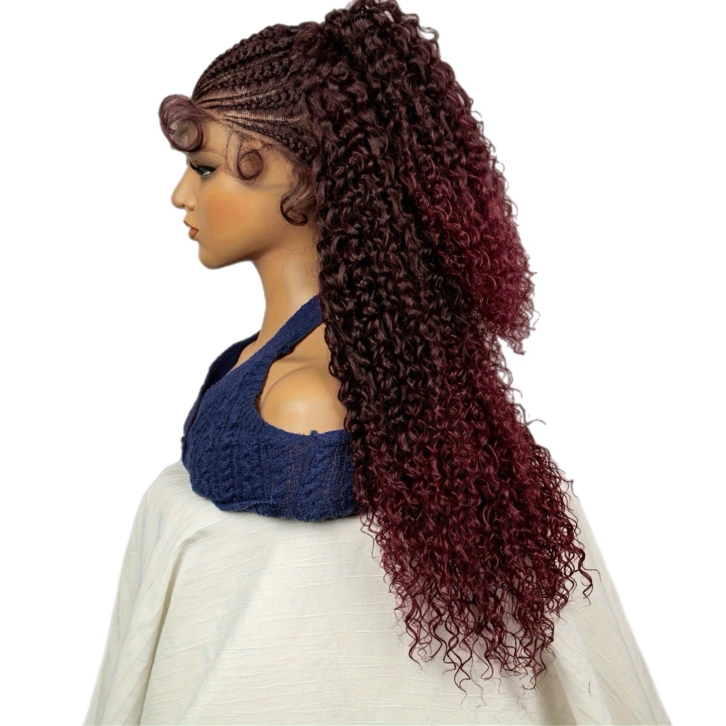 Colorful Curly Front Lace Wig Half Attached Synthetic with Front Braids [2 Colors]
