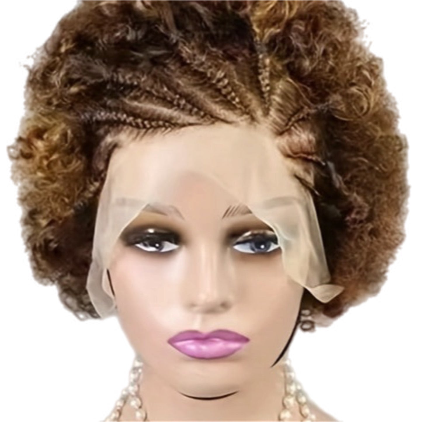 HH Colored Afro Kinky Curly Synthetic Front Lace Wig with Front Braids [Style #4][6 Couleurs]