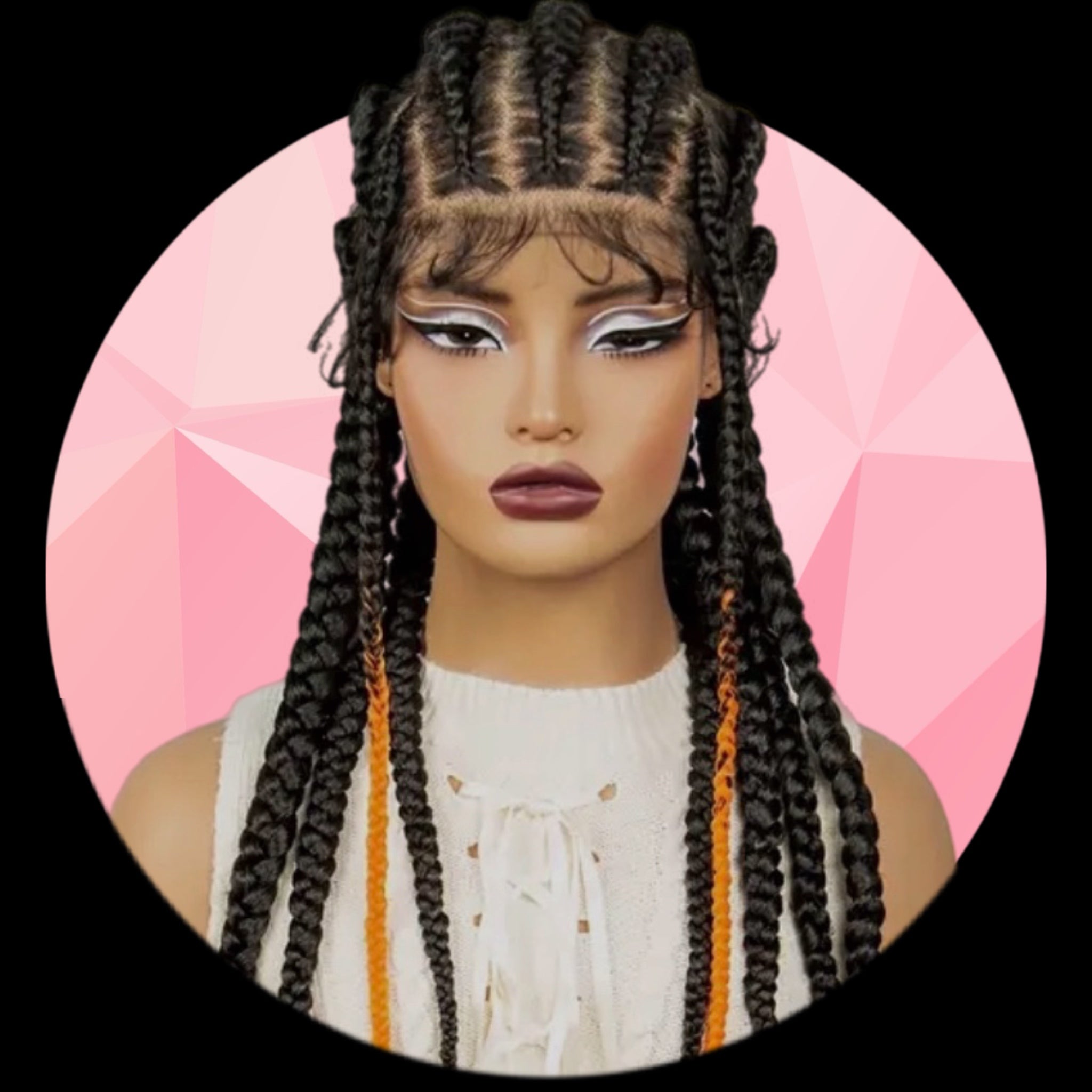 Tresses Collées avec 2 Tresses Orangé Devant 24" à Dentelle Complète #0008