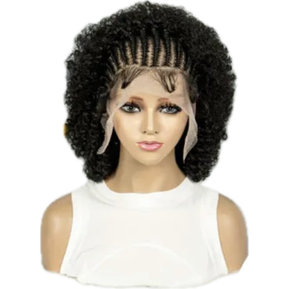 Perruque en Dentelle d’Afro Crépus Frisé Synthétique avec Nattes à l’Avant [Modèle #1]