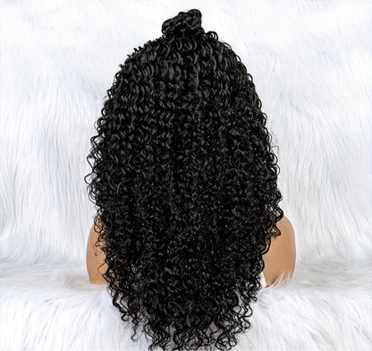 Perruque en Dentelle Bouclé Synthétique avec 6 Nattes Reliées & un Chignon à l'Avant