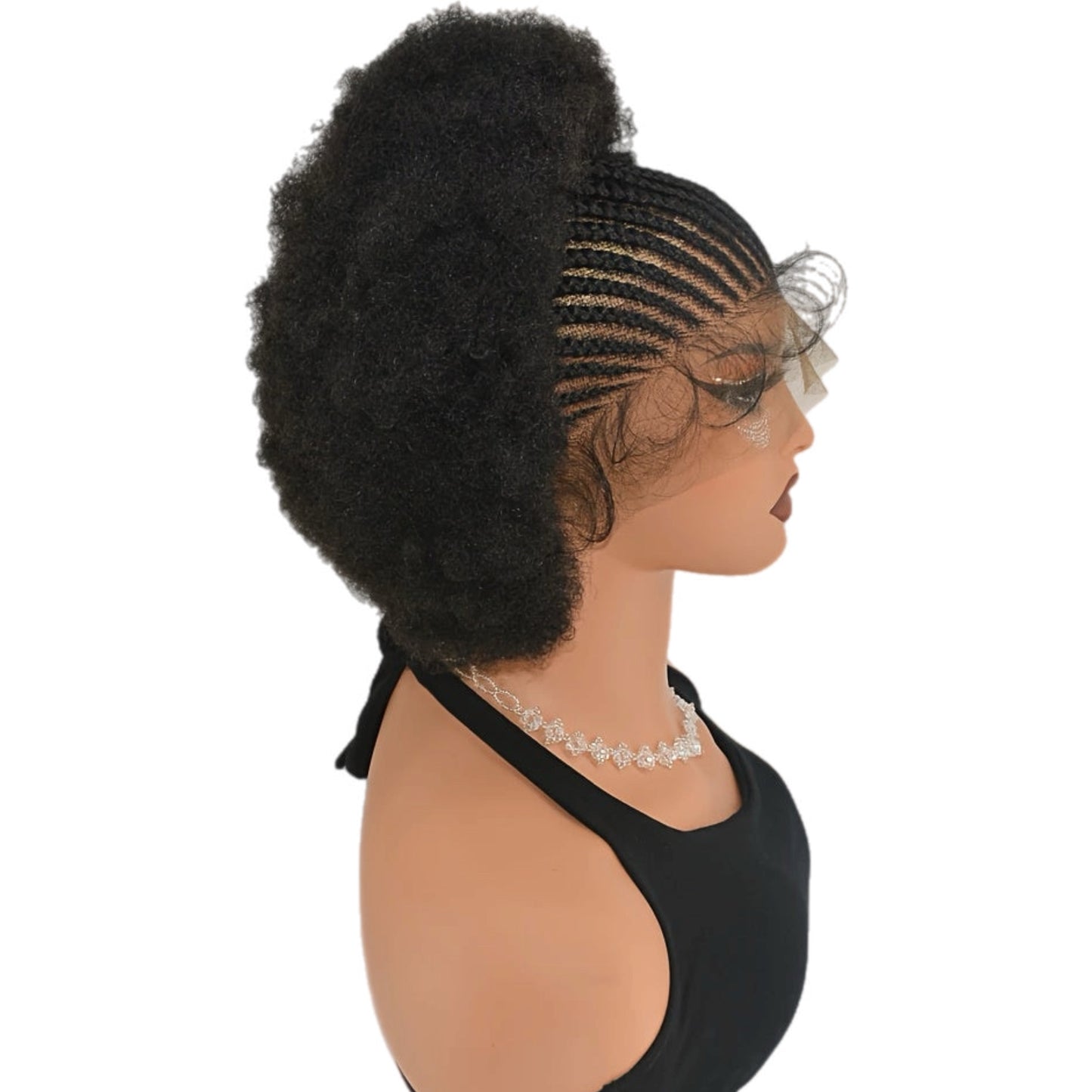 Perruque en Dentelle d’Afro Crépus Synthétique avec Nattes à l’Avant [Modèle #1]