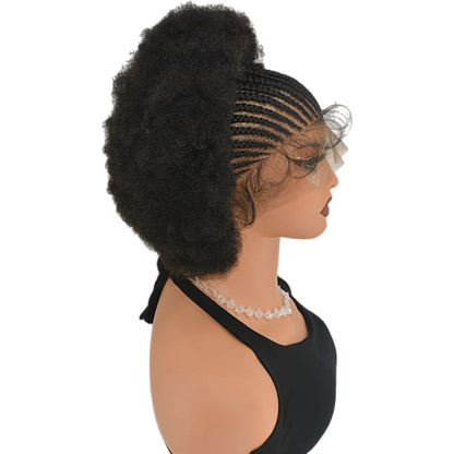 Perruque en Dentelle d’Afro Crépus Synthétique avec Nattes à l’Avant [Modèle #1]