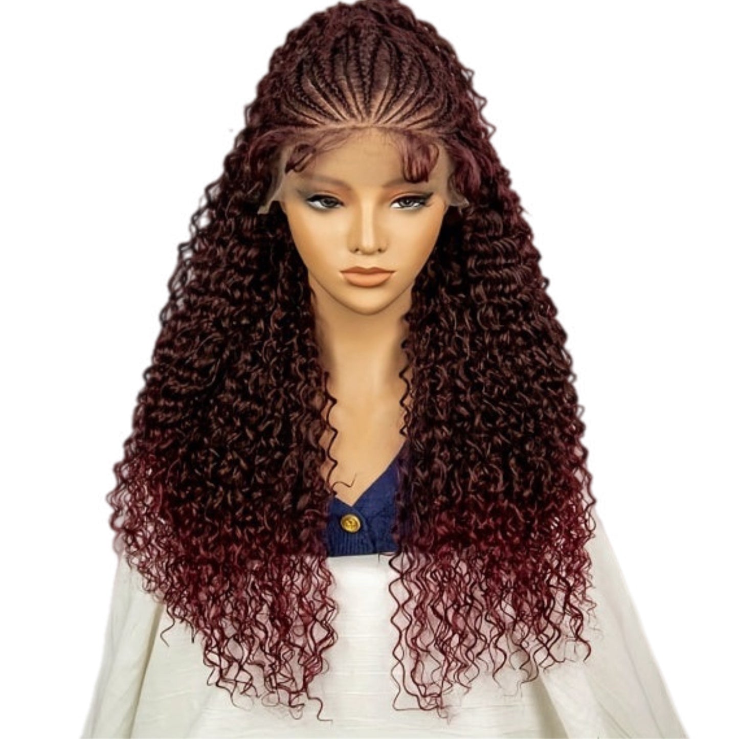 Colorful Curly Front Lace Wig Half Attached Synthetic with Front Braids [2 Colors]
