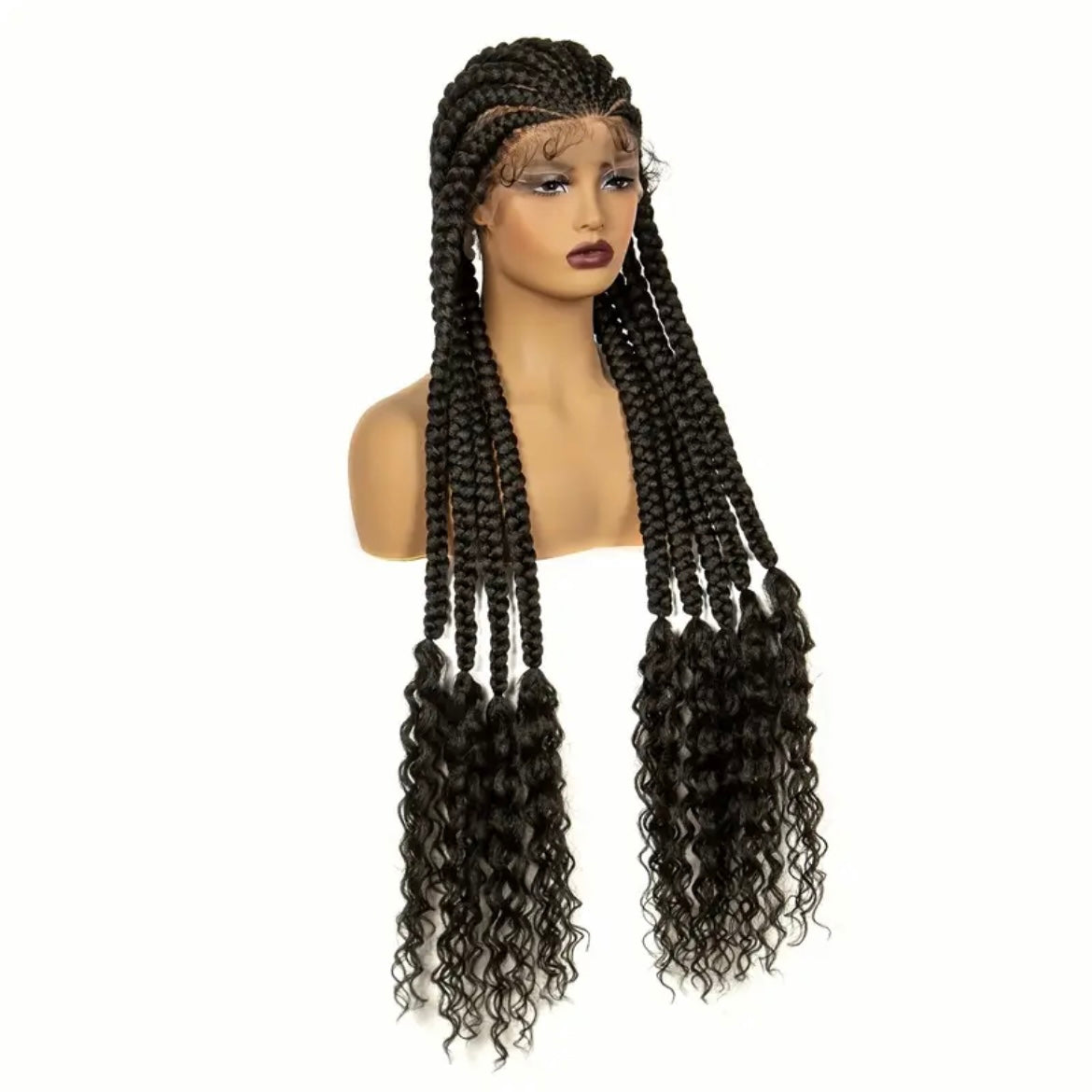 9 Flat Braids Synthetic Full Lace Wig with Curly Ends