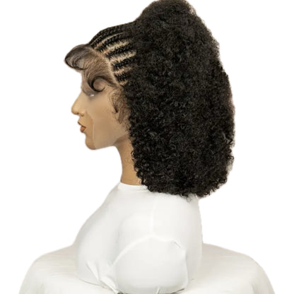 Perruque en Dentelle d’Afro Crépus Frisé Synthétique avec Nattes à l’Avant [Modèle #1]