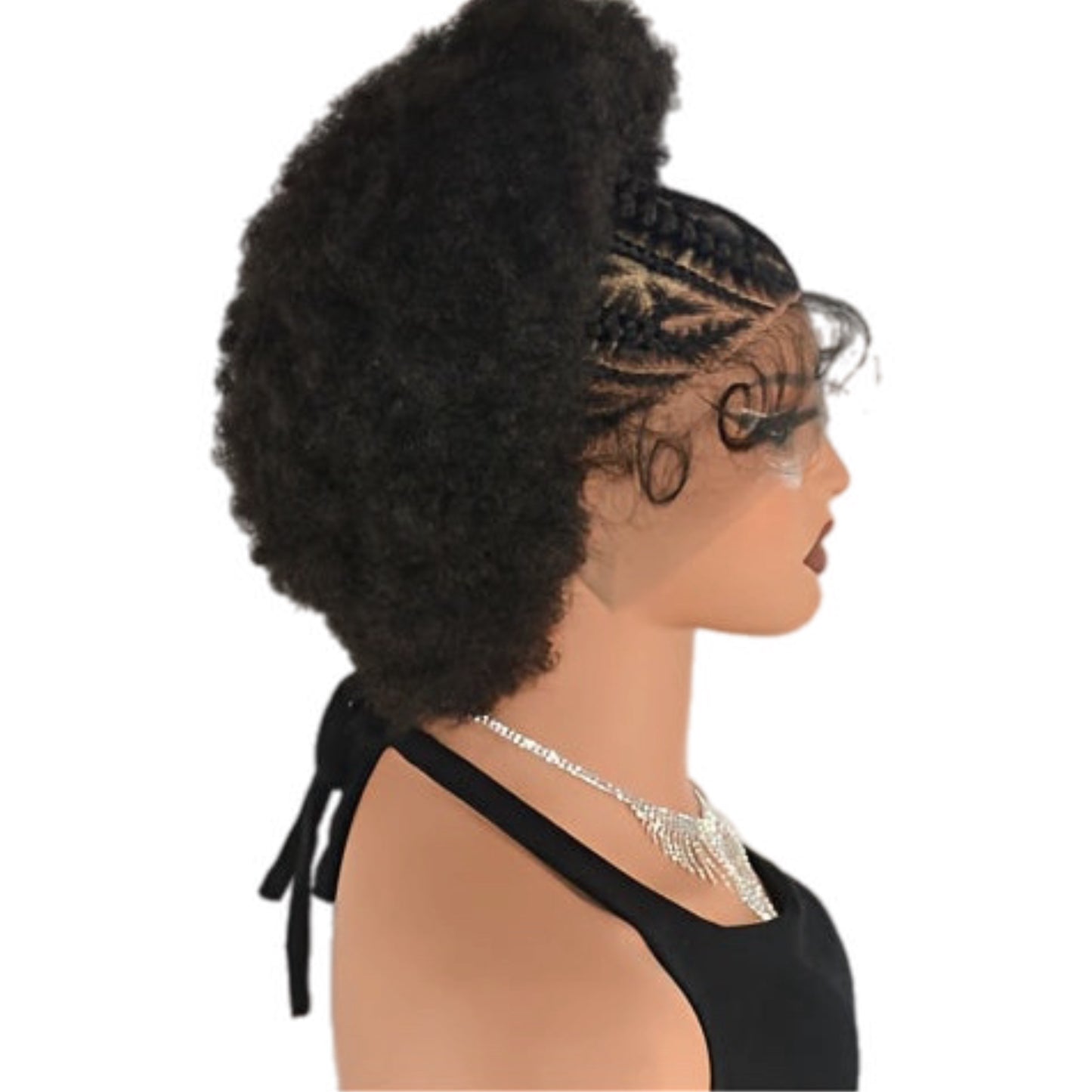 Perruque en Dentelle d’Afro Crépus Synthétique avec Nattes à l’Avant [Modèle #8]