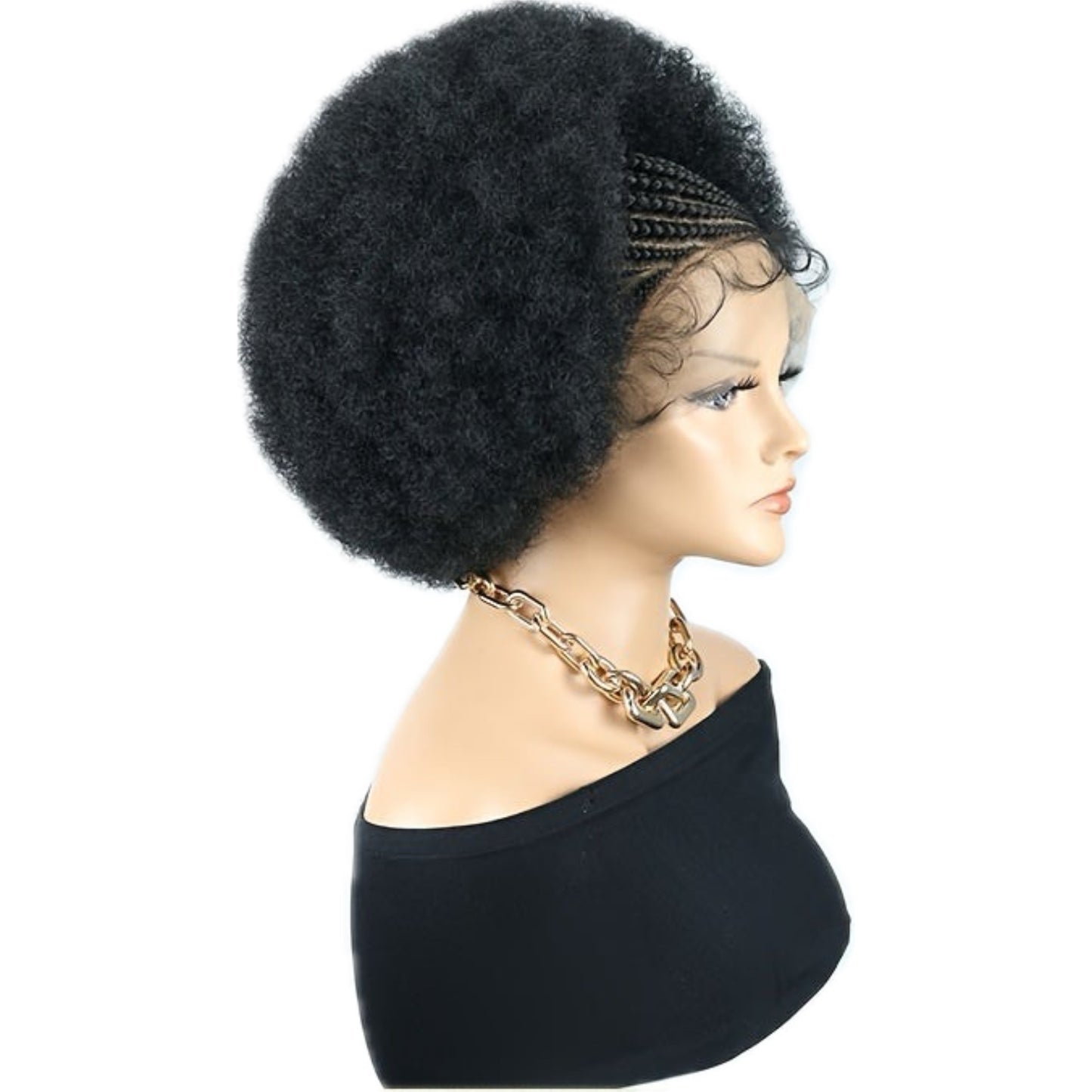 Perruque en Dentelle d’Afro Crépus Synthétique avec Nattes à l’Avant [Modèle #10]