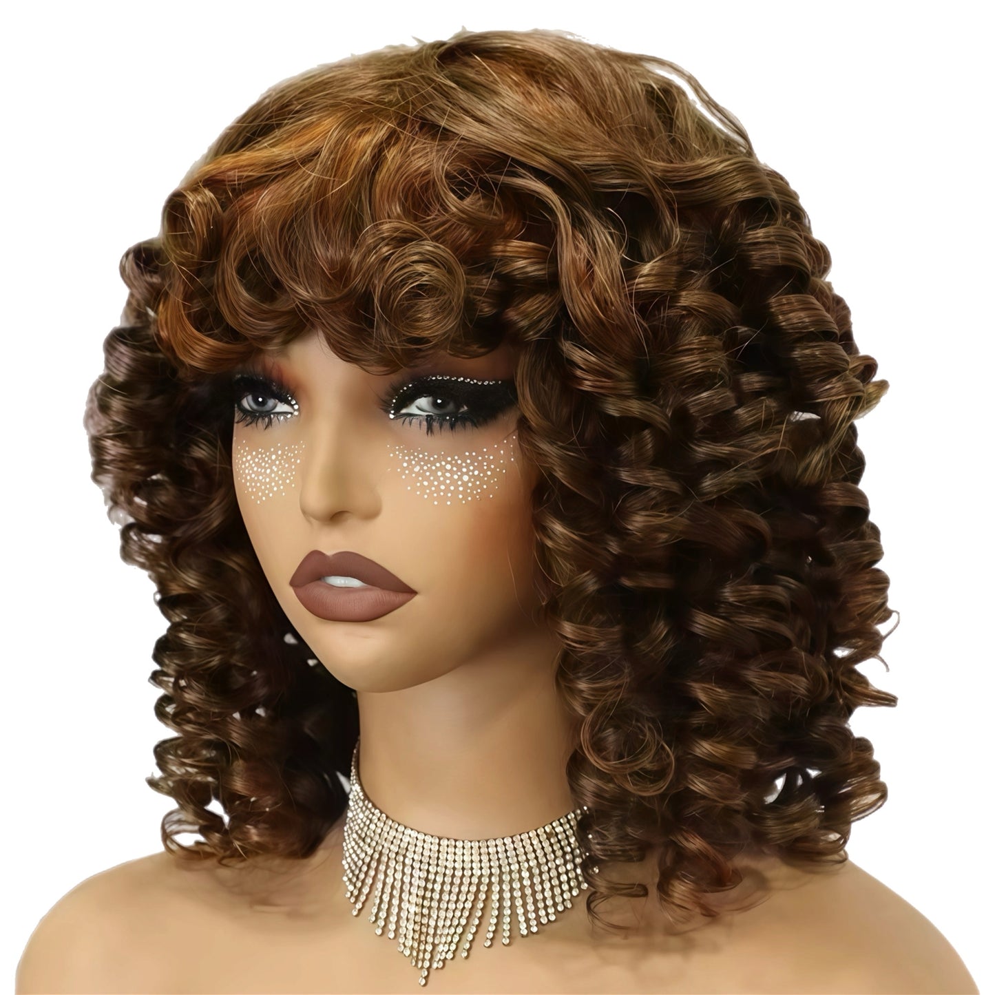 HH Curly Brown Wig with Bangs