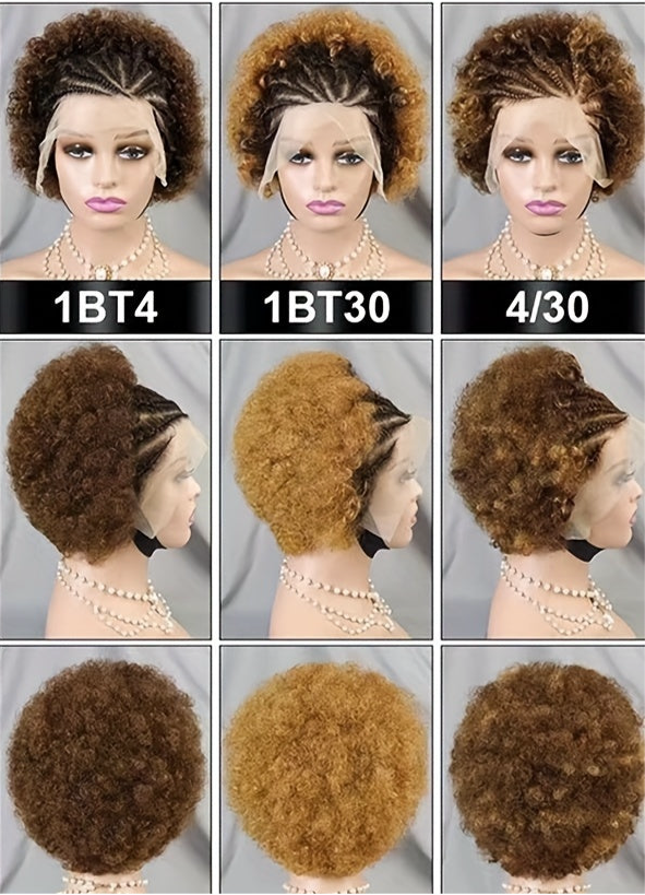 HH Colored Afro Kinky Curly Synthetic Front Lace Wig with Front Braids [Style #4][6 Couleurs]