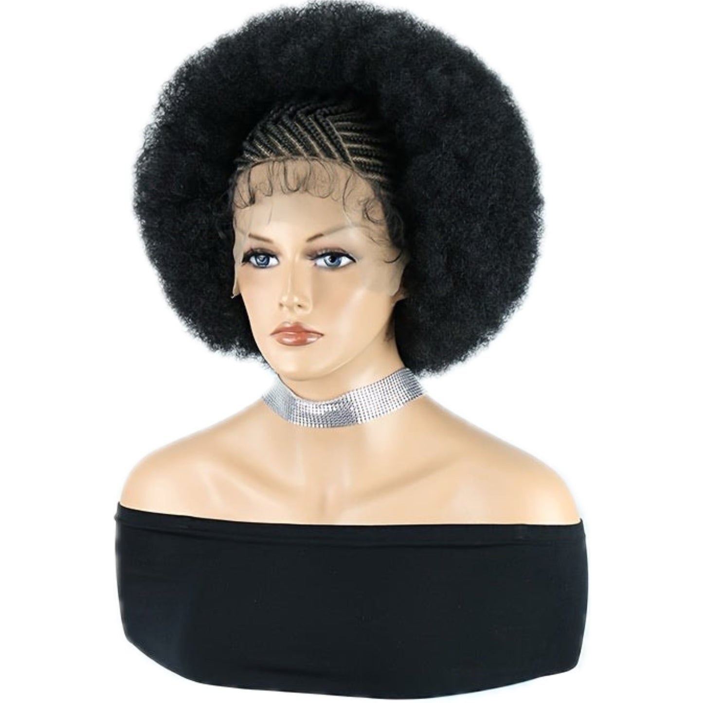 Perruque en Dentelle d’Afro Crépus Synthétique avec Nattes à l’Avant [Modèle #9]