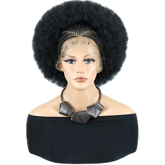 Perruque en Dentelle d’Afro Crépus Synthétique avec Nattes à l’Avant [Modèle #11]