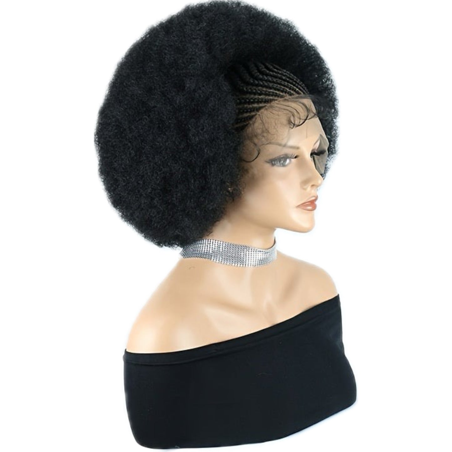 Perruque en Dentelle d’Afro Crépus Synthétique avec Nattes à l’Avant [Modèle #9]