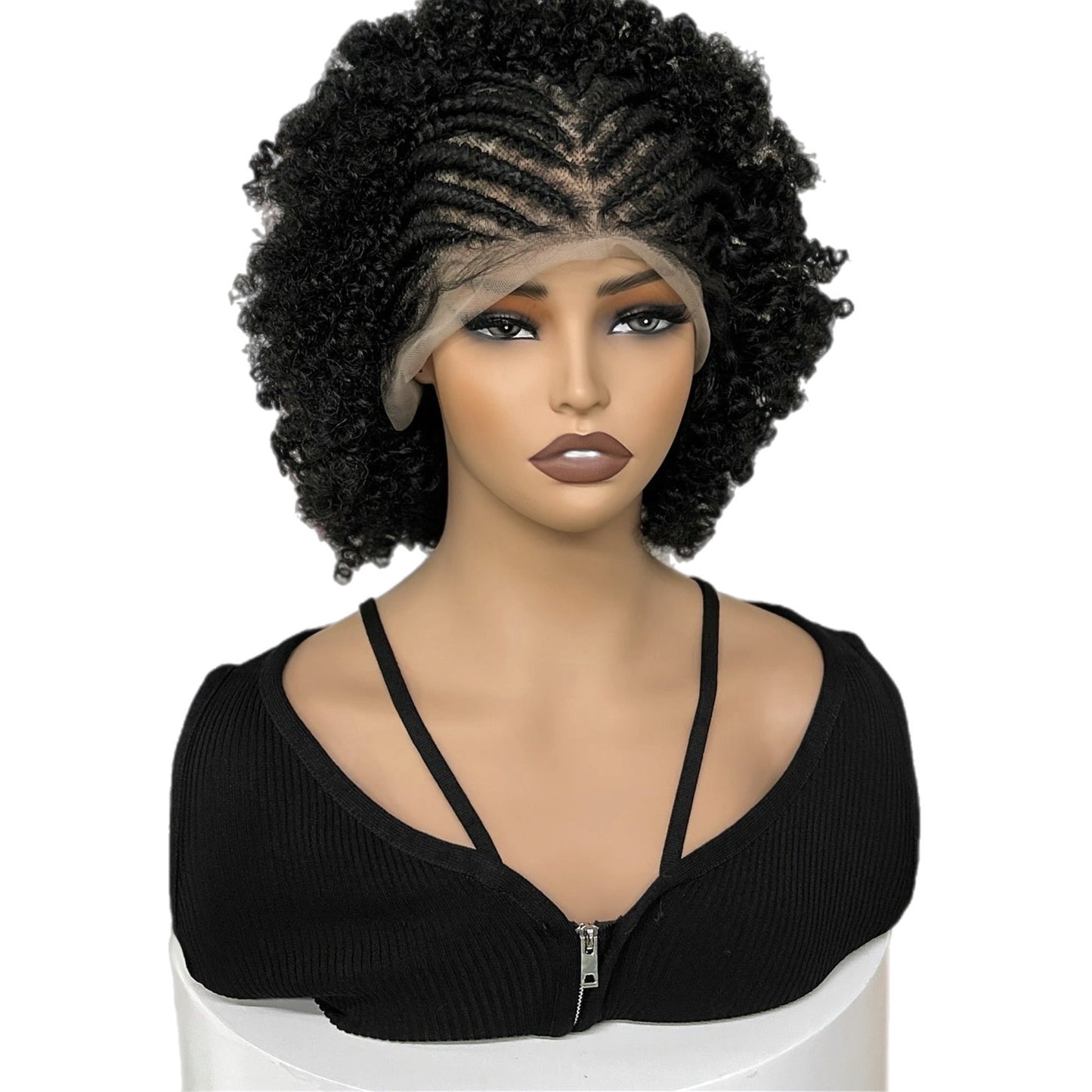 Afro Kinky Curly Synthetic Front Lace Wig with Front Braids [Style #2]