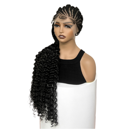12 Flat Braids Synthetic Full Lace Wig with Curly Ends