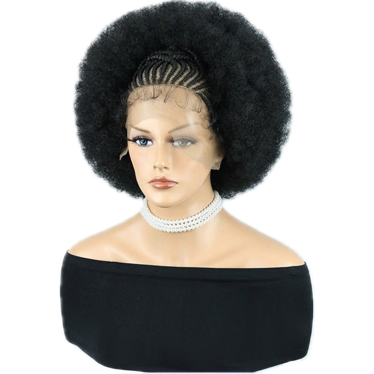 Perruque en Dentelle d’Afro Crépus Synthétique avec Nattes à l’Avant [Modèle #13]