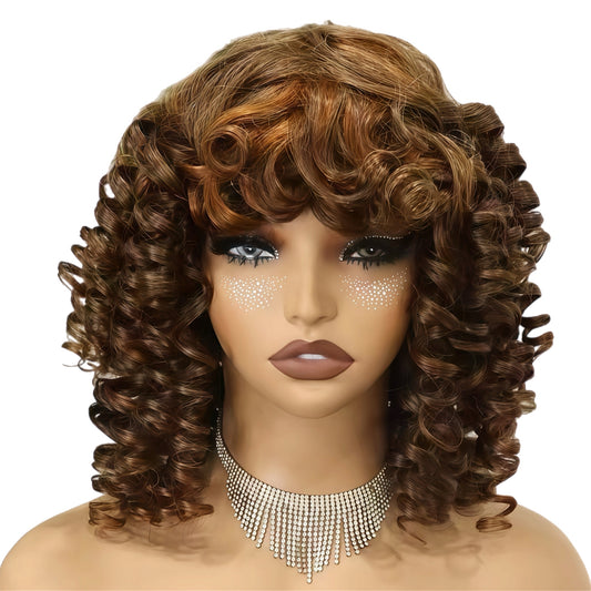 HH Curly Brown Wig with Bangs
