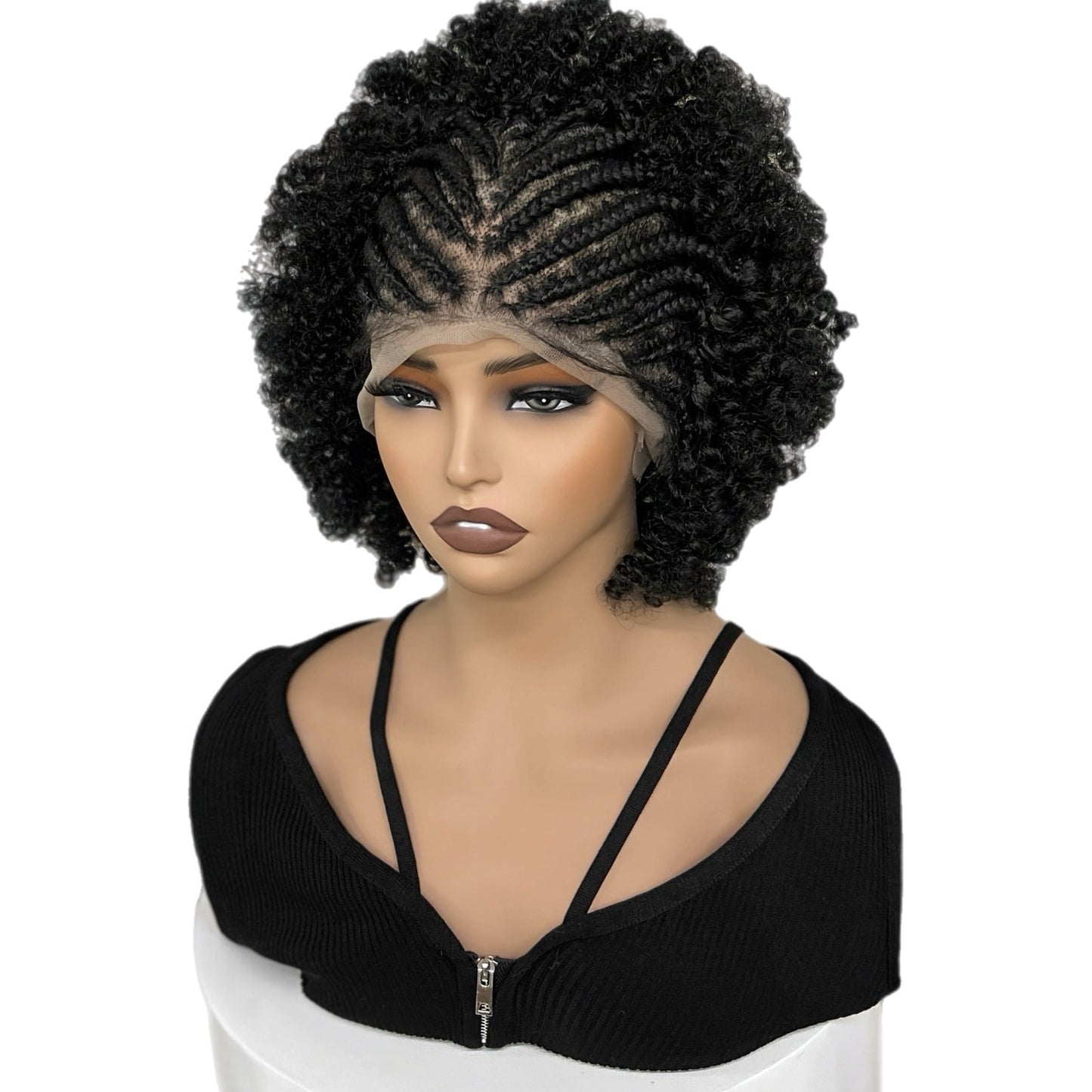 Afro Kinky Curly Synthetic Front Lace Wig with Front Braids [Style #2]