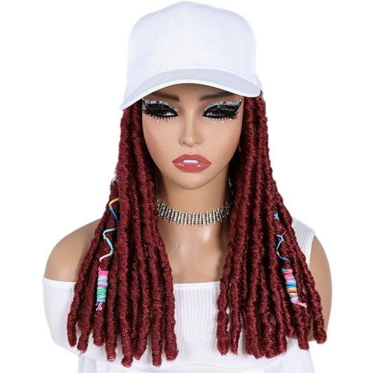 Perruque de Faux Locs Bourgogne Synthétiques avec Casquette Blanche Intégrée