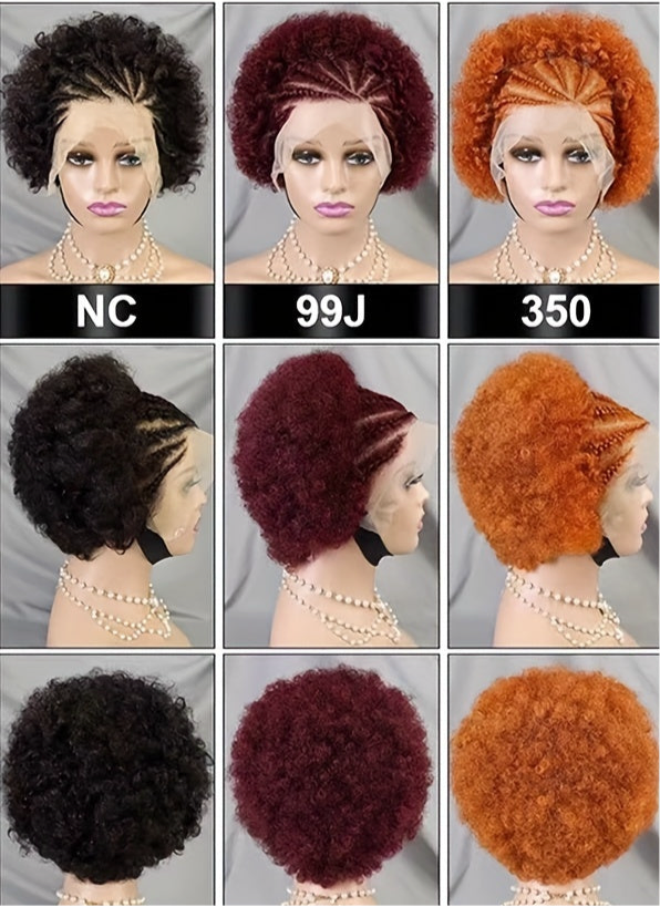 HH Colored Afro Kinky Curly Synthetic Front Lace Wig with Front Braids [Style #4][6 Couleurs]