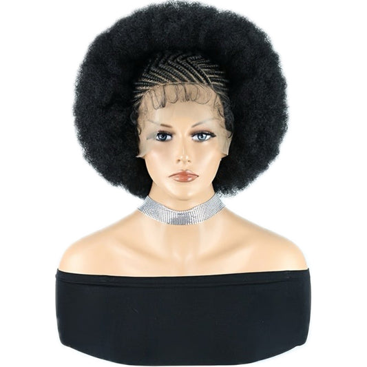 Perruque en Dentelle d’Afro Crépus Synthétique avec Nattes à l’Avant [Modèle #9]