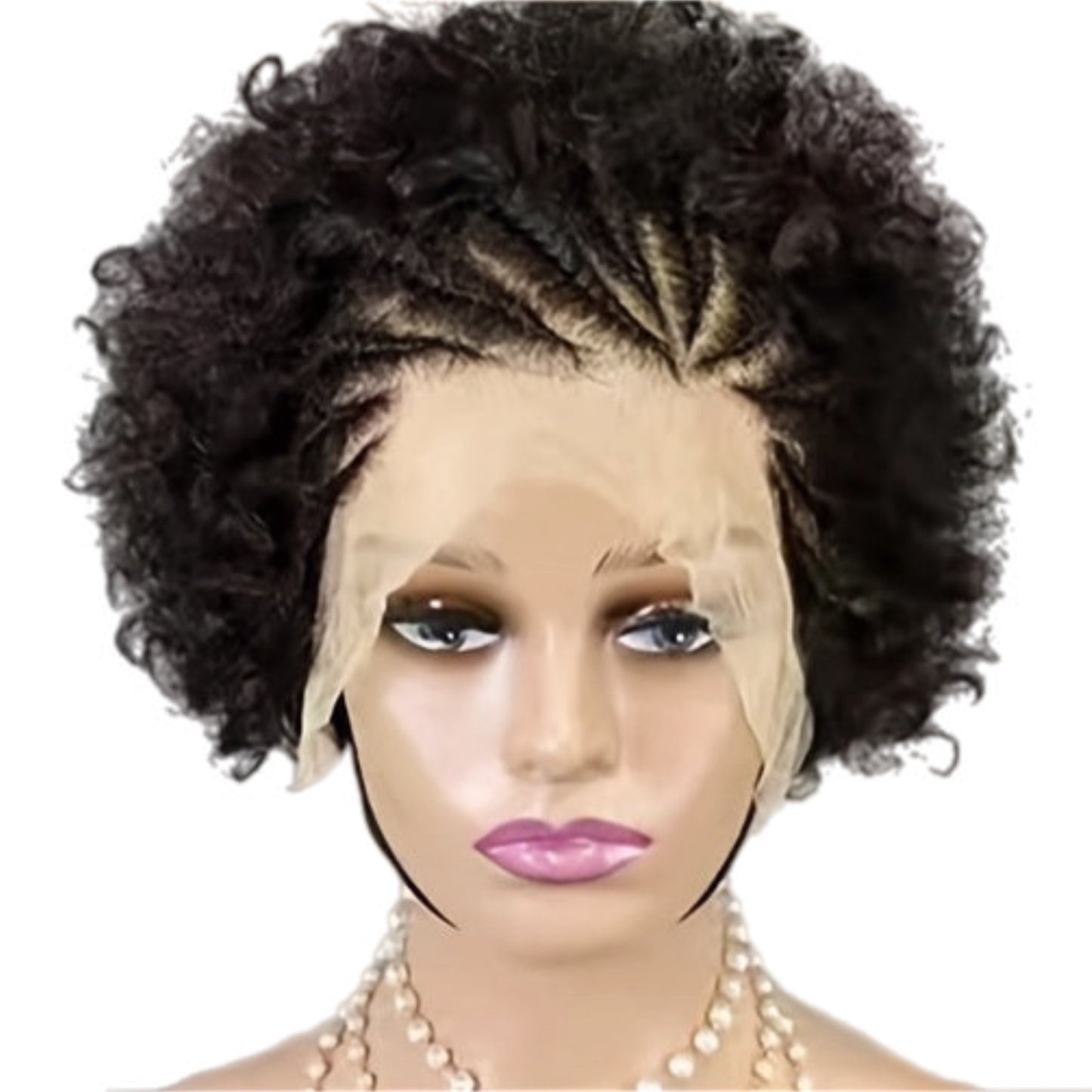 HH Colored Afro Kinky Curly Synthetic Front Lace Wig with Front Braids [Style #4][6 Couleurs]