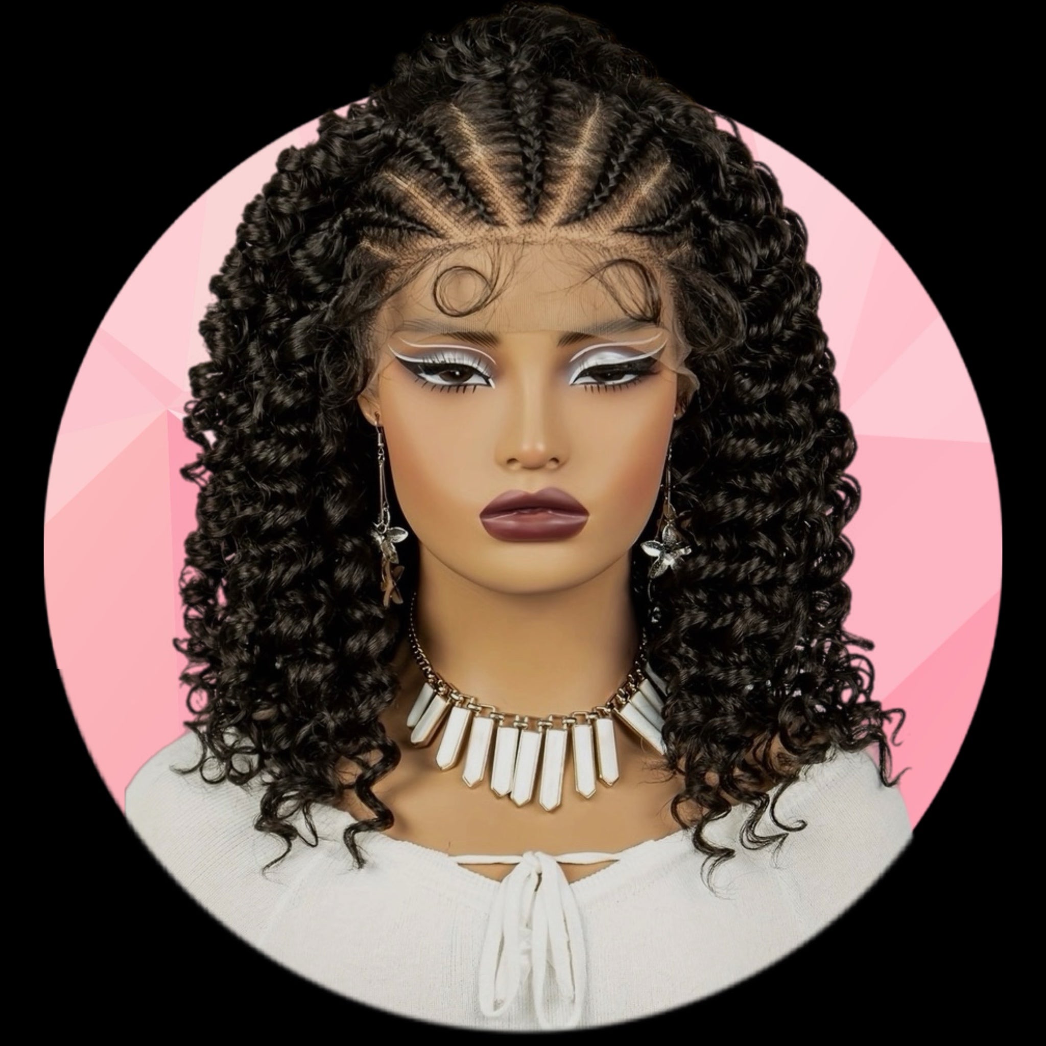 Tresses Collées + Cheveux Bouclés 16" à Dentelle Frontale #0006