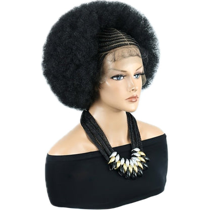 Perruque en Dentelle d’Afro Crépus Synthétique avec Nattes à l’Avant [Modèle #12]