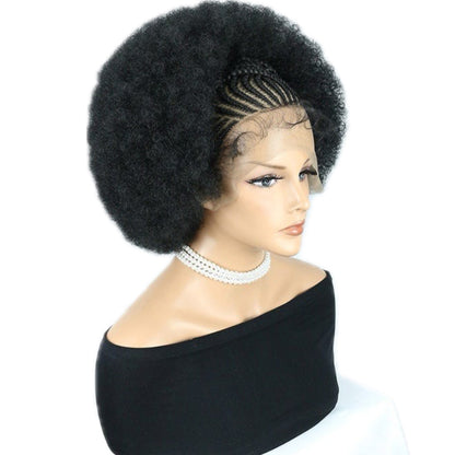 Perruque en Dentelle d’Afro Crépus Synthétique avec Nattes à l’Avant [Modèle #13]