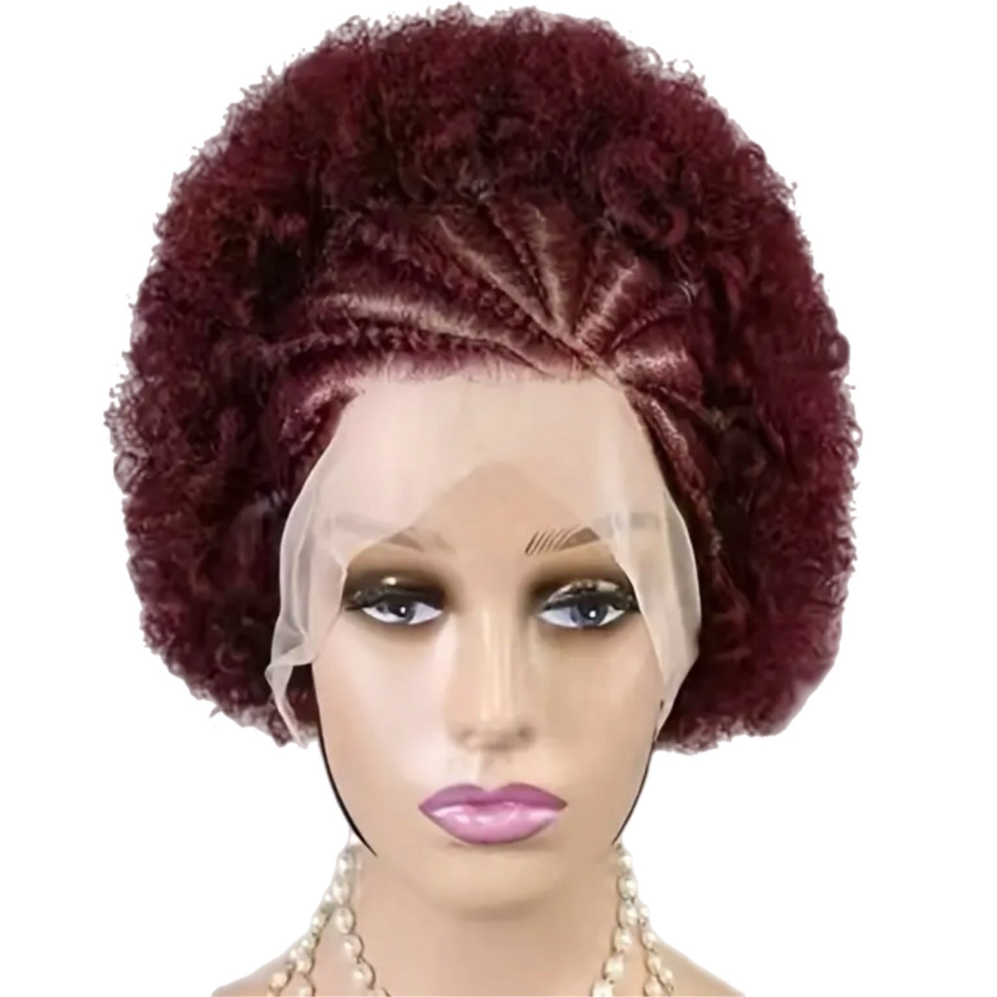 HH Colored Afro Kinky Curly Synthetic Front Lace Wig with Front Braids [Style #4][6 Couleurs]