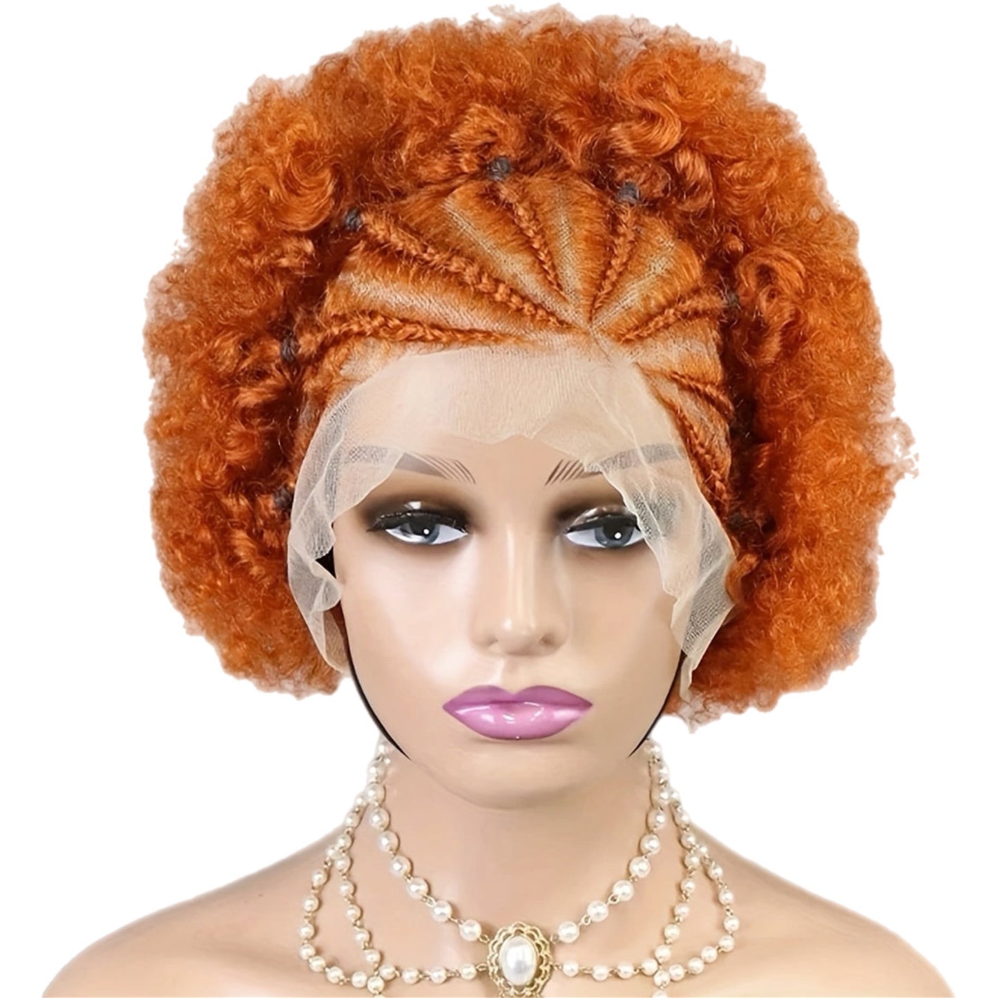 HH Colored Afro Kinky Curly Synthetic Front Lace Wig with Front Braids [Style #4][6 Couleurs]